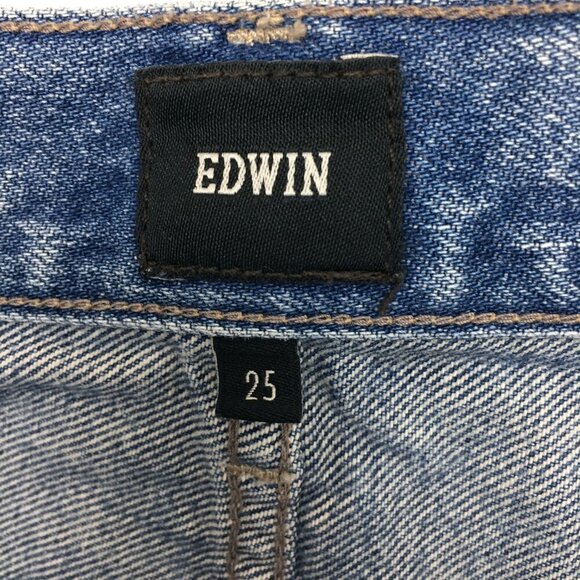 Edwin Women's Jeans Classic Straight Leg Button Fly Distressed size 25 length 29 - Picture 3 of 9